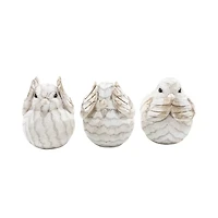 Cream Resin Bird Figurines, Set of 3