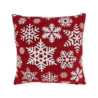 White on Red Snowflakes Chenille Pillow