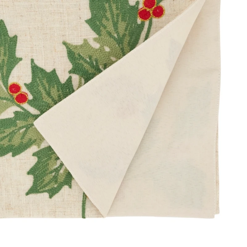 Evergreen Holly Leaves Cotton Runner
