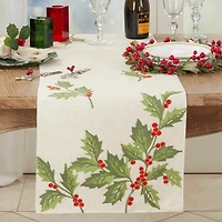 Evergreen Holly Leaves Cotton Runner