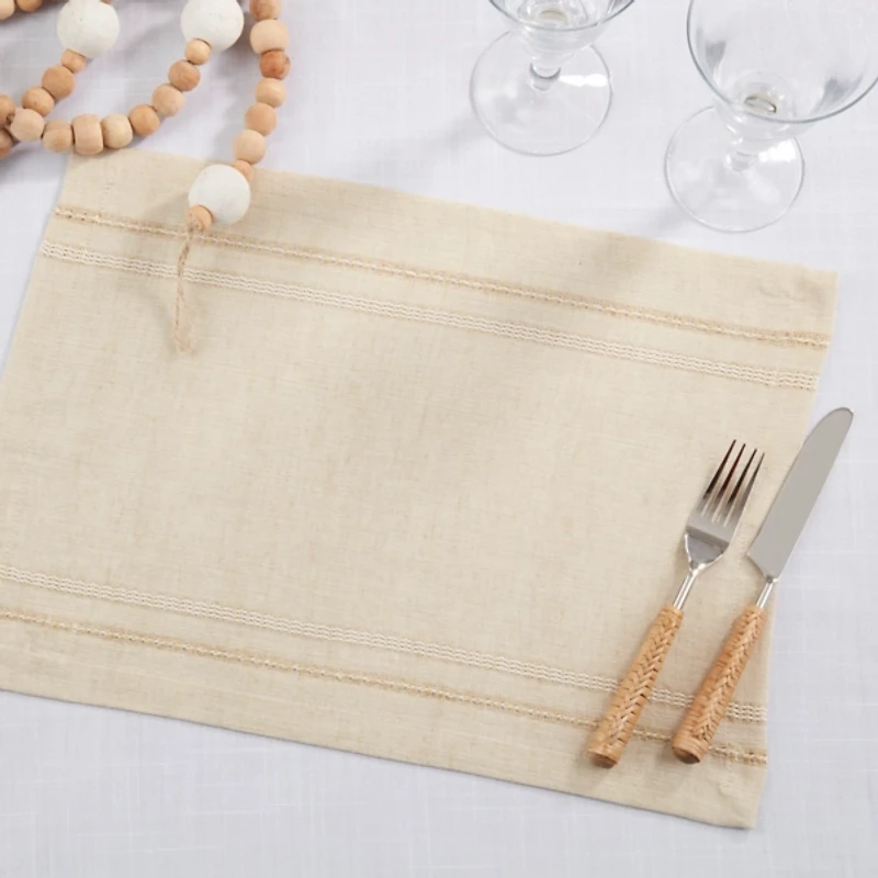 Natural Leno Striped Placemats, Set of 4