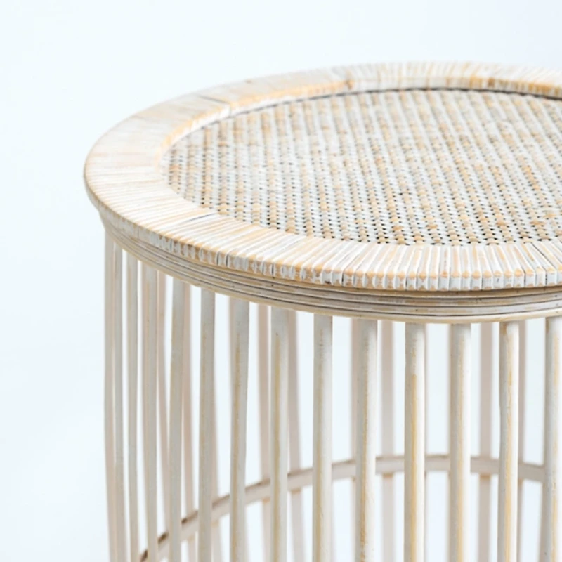 Whitewash Rattan Basket Side Table