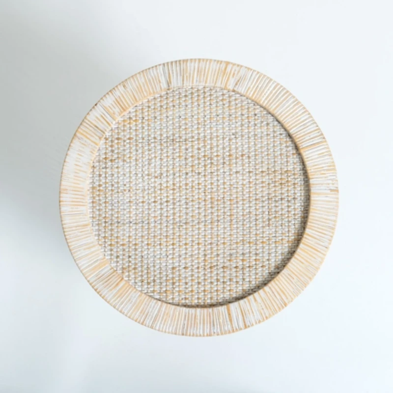 Whitewash Rattan Basket Side Table