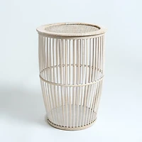 Whitewash Rattan Basket Side Table