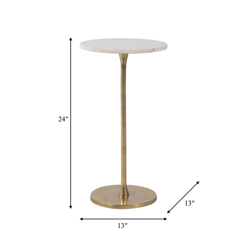 Gold White Modern Round Pedestal Accent Table