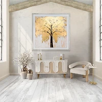 Gold White Modern Round Pedestal Accent Table