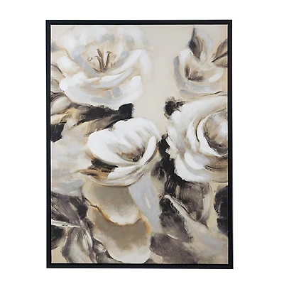 White & Gray Garden Flowers Framed Canvas Print