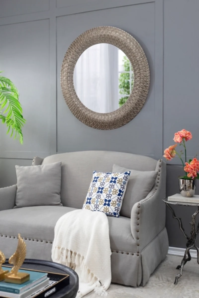 Round Bronze Woven Texture Wall Mirror
