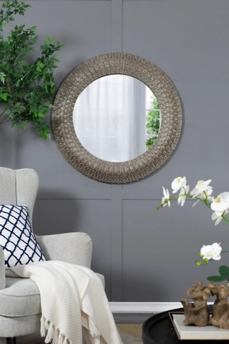 Round Bronze Woven Texture Wall Mirror