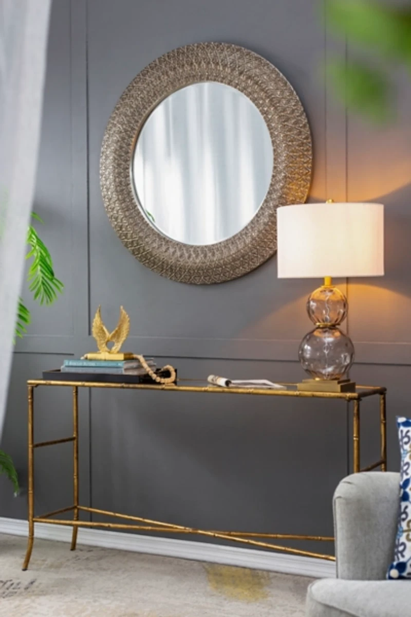 Round Bronze Woven Texture Wall Mirror