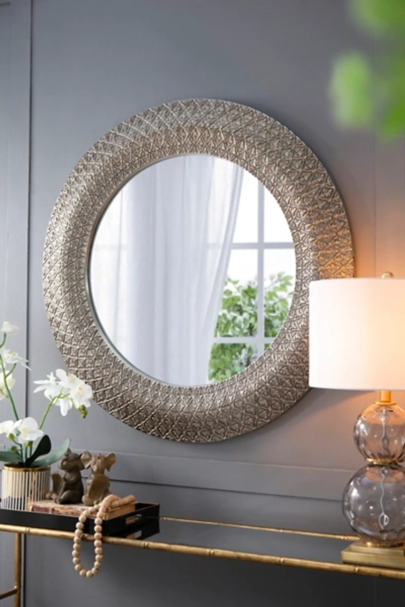 Round Bronze Woven Texture Wall Mirror
