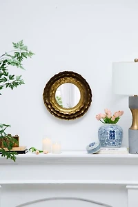 Round Gold Floral Wall Mirror