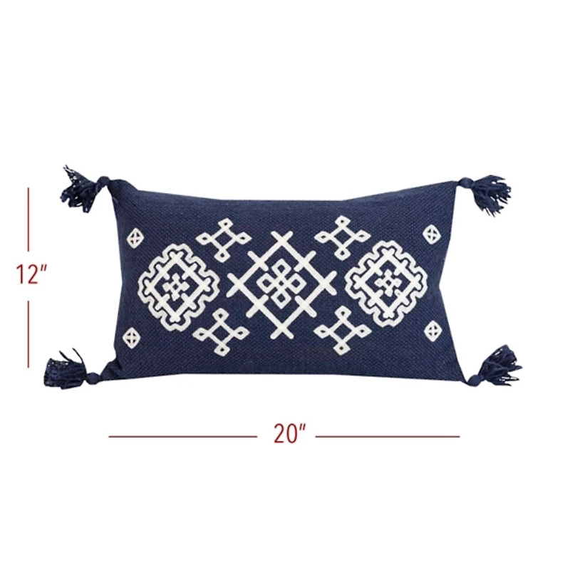 Navy Woven Geo Diamond Indoor/Outdoor Pillow