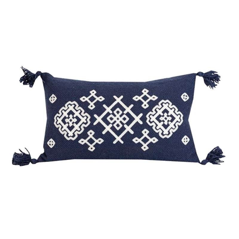 Navy Woven Geo Diamond Indoor/Outdoor Pillow