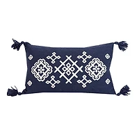 Navy Woven Geo Diamond Indoor/Outdoor Pillow