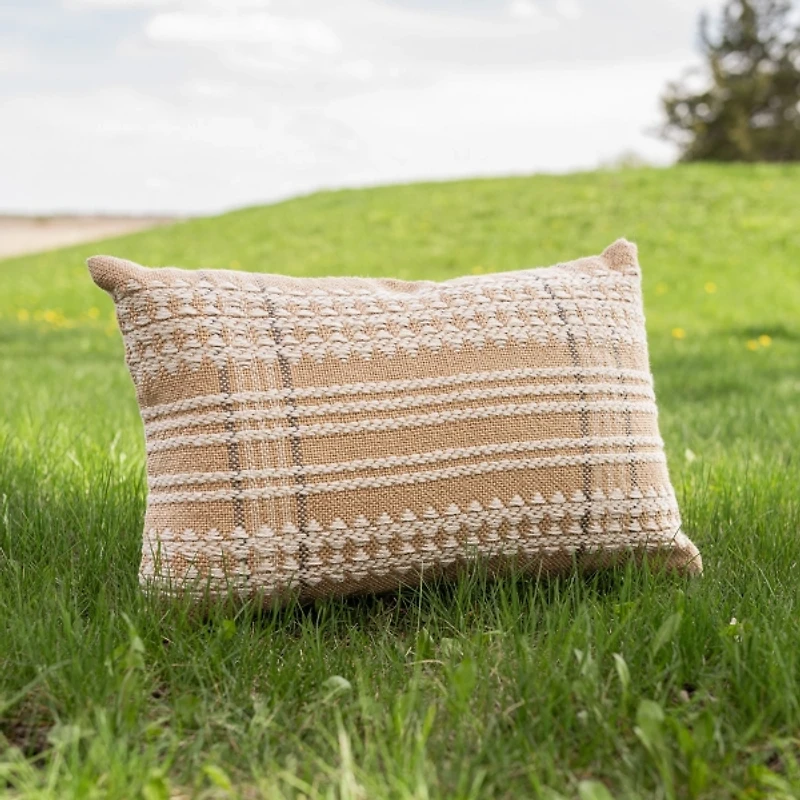 Tan Woven Geo Diamond Indoor/Outdoor Pillow