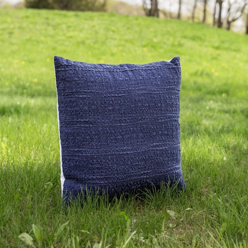 Navy Woven Geo Stripe Indoor/Outdoor Pillow
