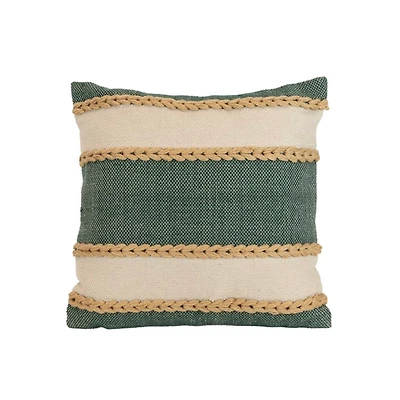 Green Woven Wide Stripe Indoor/Outdoor Pillow