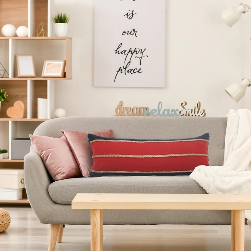 Red & Navy Nautical Rope Lumbar Pillow