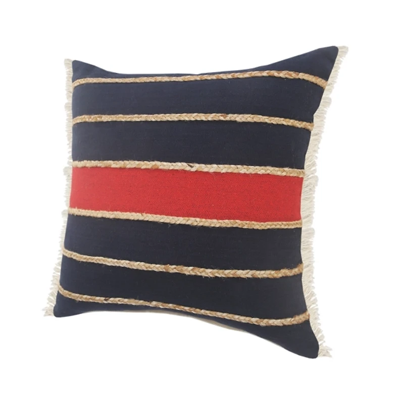 Red & Navy Nautical Rope Throw Pillow. 20x20