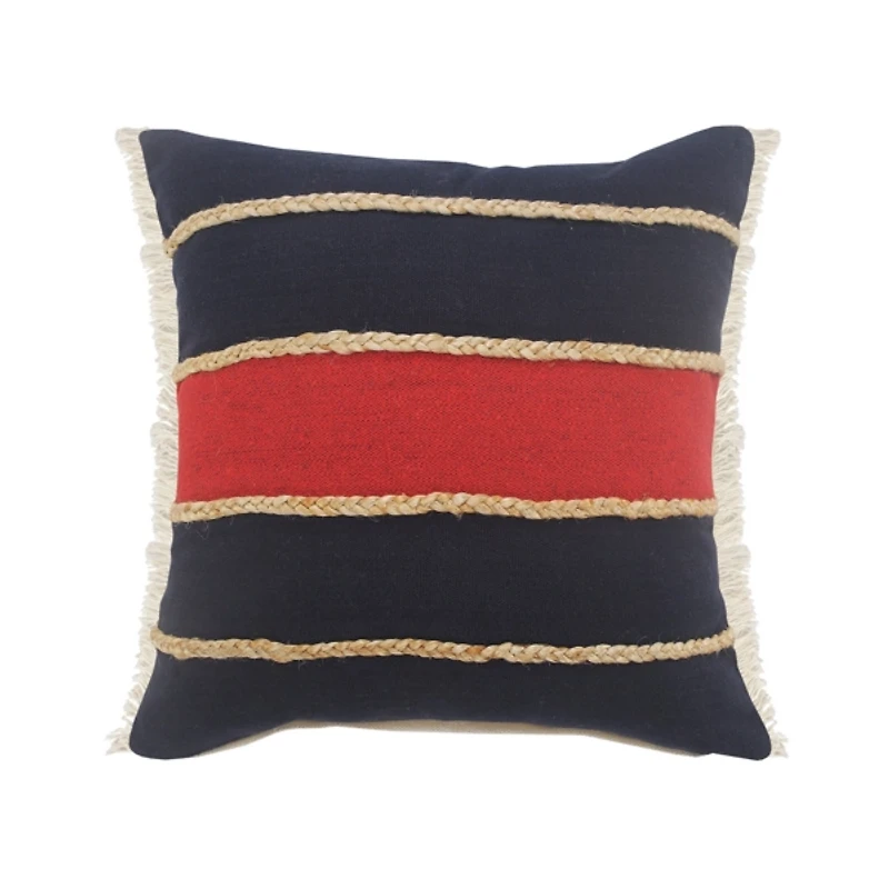 Red & Navy Nautical Rope Throw Pillow. 20x20