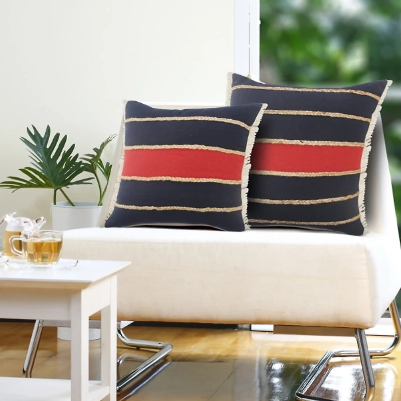Red & Navy Nautical Rope Throw Pillow, 24x24