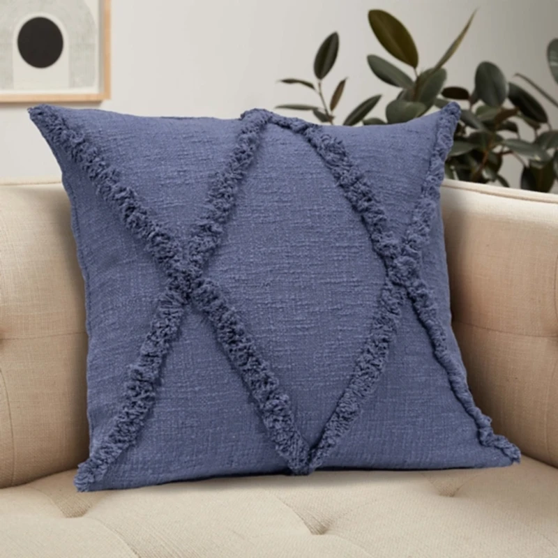 Navy Fringe Diamond Pillow, 18 in.