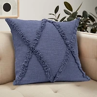 Navy Fringe Diamond Pillow, 18 in.