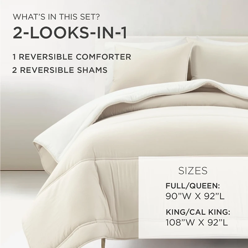 White & Tan Reversible 3-pc. King Comforter Set