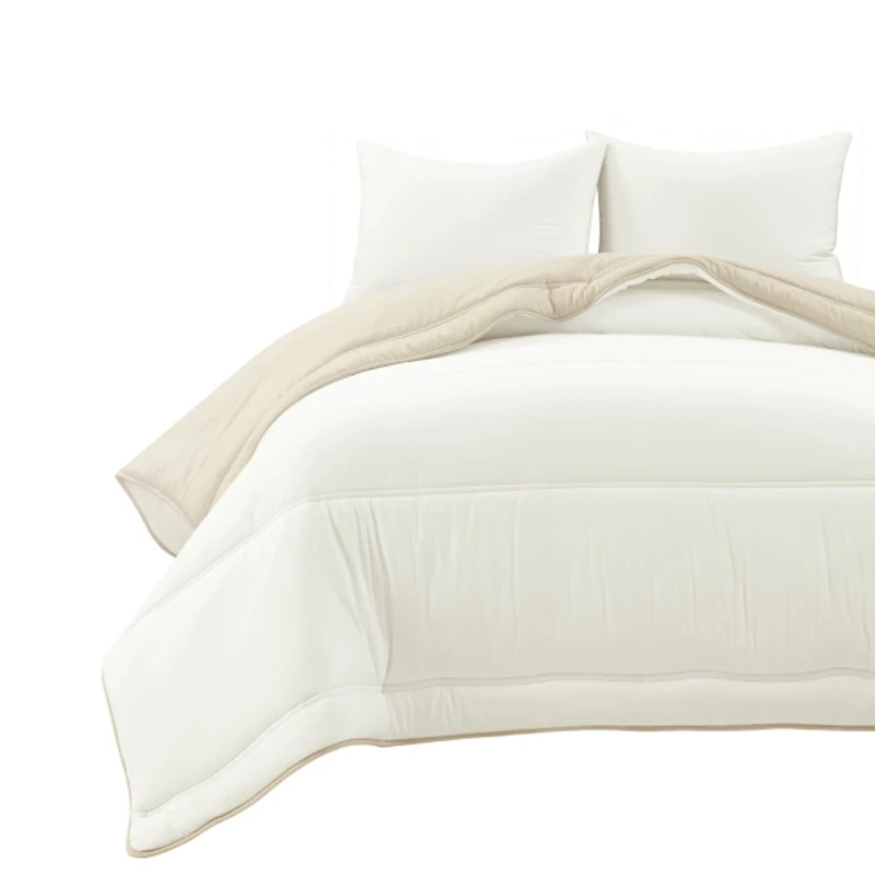 White & Tan Reversible 3-pc. King Comforter Set