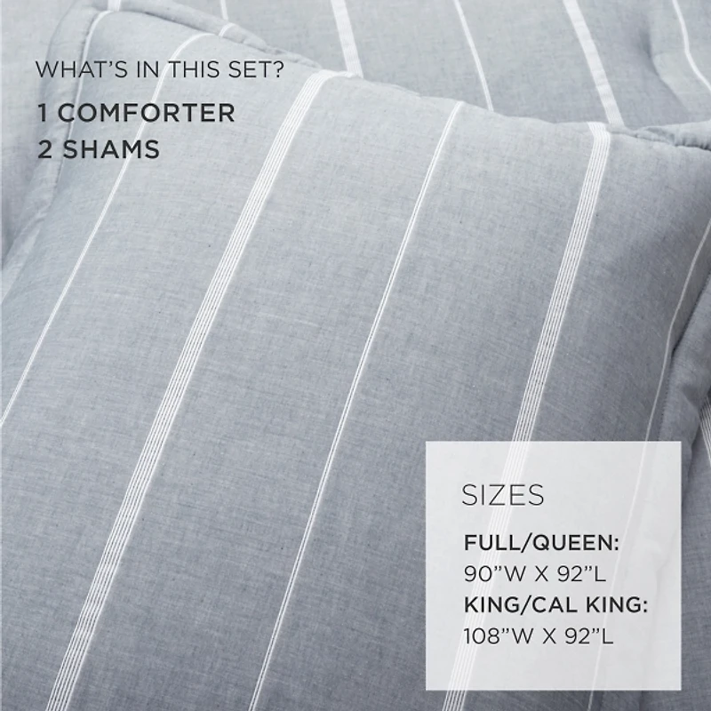 Blue Classic Stripe 3-pc. Full/Queen Comforter Set