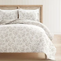 Tan Floral Reversible 3-pc. King Quilt Set