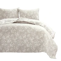 Tan Floral Reversible 3-pc. King Quilt Set