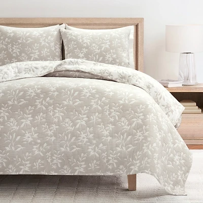 Tan Floral Reversible 3-pc. Full/Queen Quilt Set