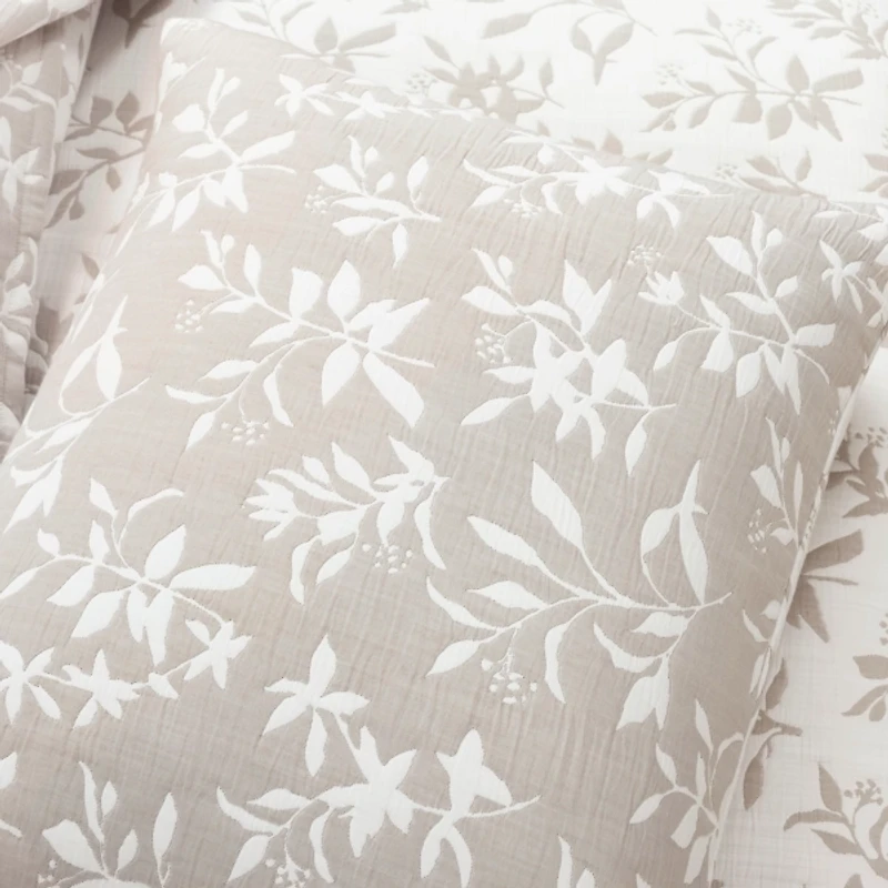 Tan Floral Reversible 3-pc. Full/Queen Quilt Set
