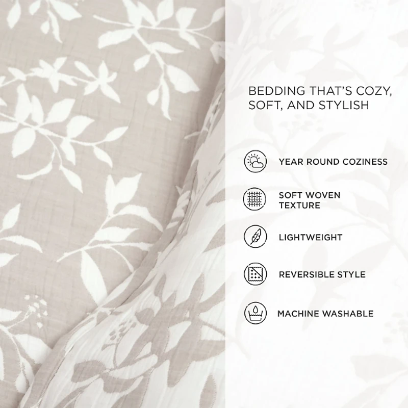Tan Floral Reversible 3-pc. Full/Queen Quilt Set