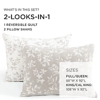 Tan Floral Reversible 3-pc. Full/Queen Quilt Set