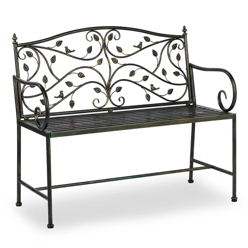 Green Leaves Metal Outdoor Bench