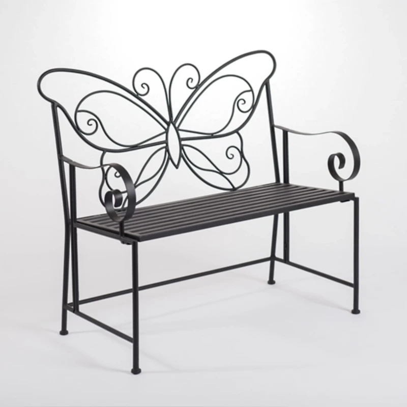 Black Metal Butterfly Outdoor Bench
