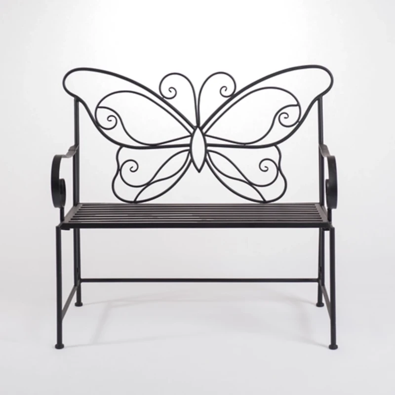 Black Metal Butterfly Outdoor Bench