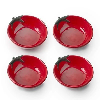 Red Tomato Shaped Appetizer Bowls, Set of 4