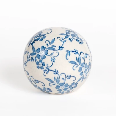 Blue & White Floral Ceramic Orb, 6 in.