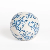 Blue & White Floral Ceramic Orb, 6 in.