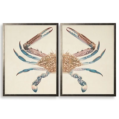 Vintage Colorful Crab Framed Art Prints, Set of 2
