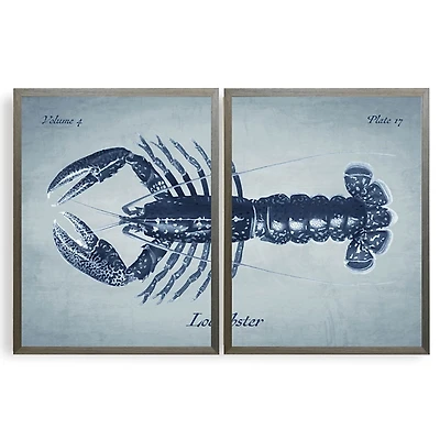 Vintage Split Lobster Framed Art Prints, Set of 2