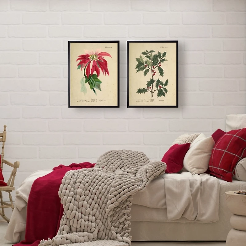 Antique Christmas Poinsettia Framed Art Print