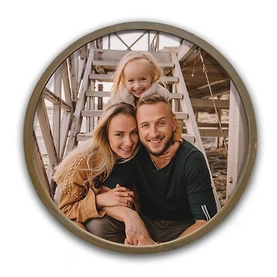 Personalized Round Photo Brown Wood Framed Print