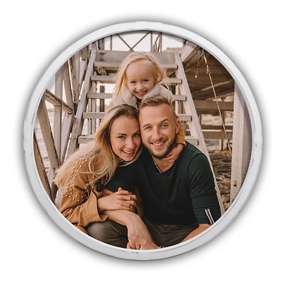Personalized Round Photo White Wood Framed Print