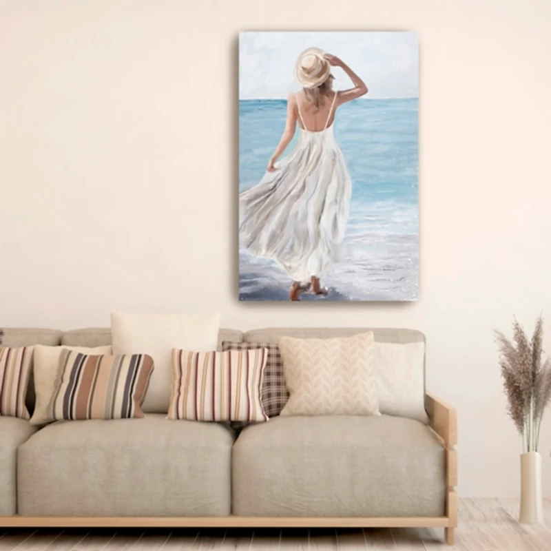 Coastal Woman in White Canvas Art Print, 32x48 in.