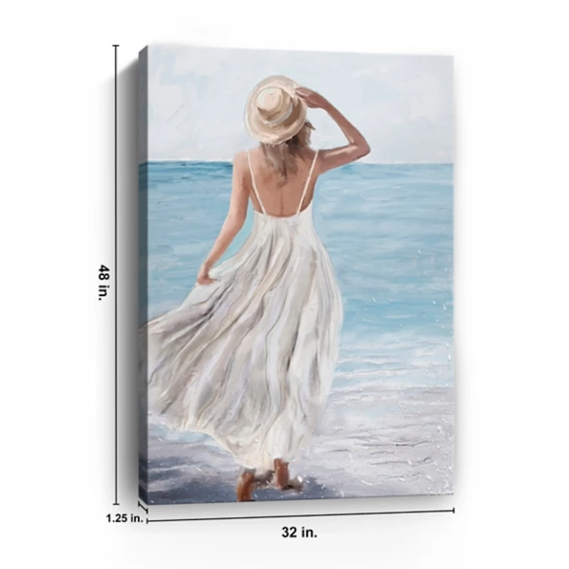 Coastal Woman in White Canvas Art Print, 32x48 in.